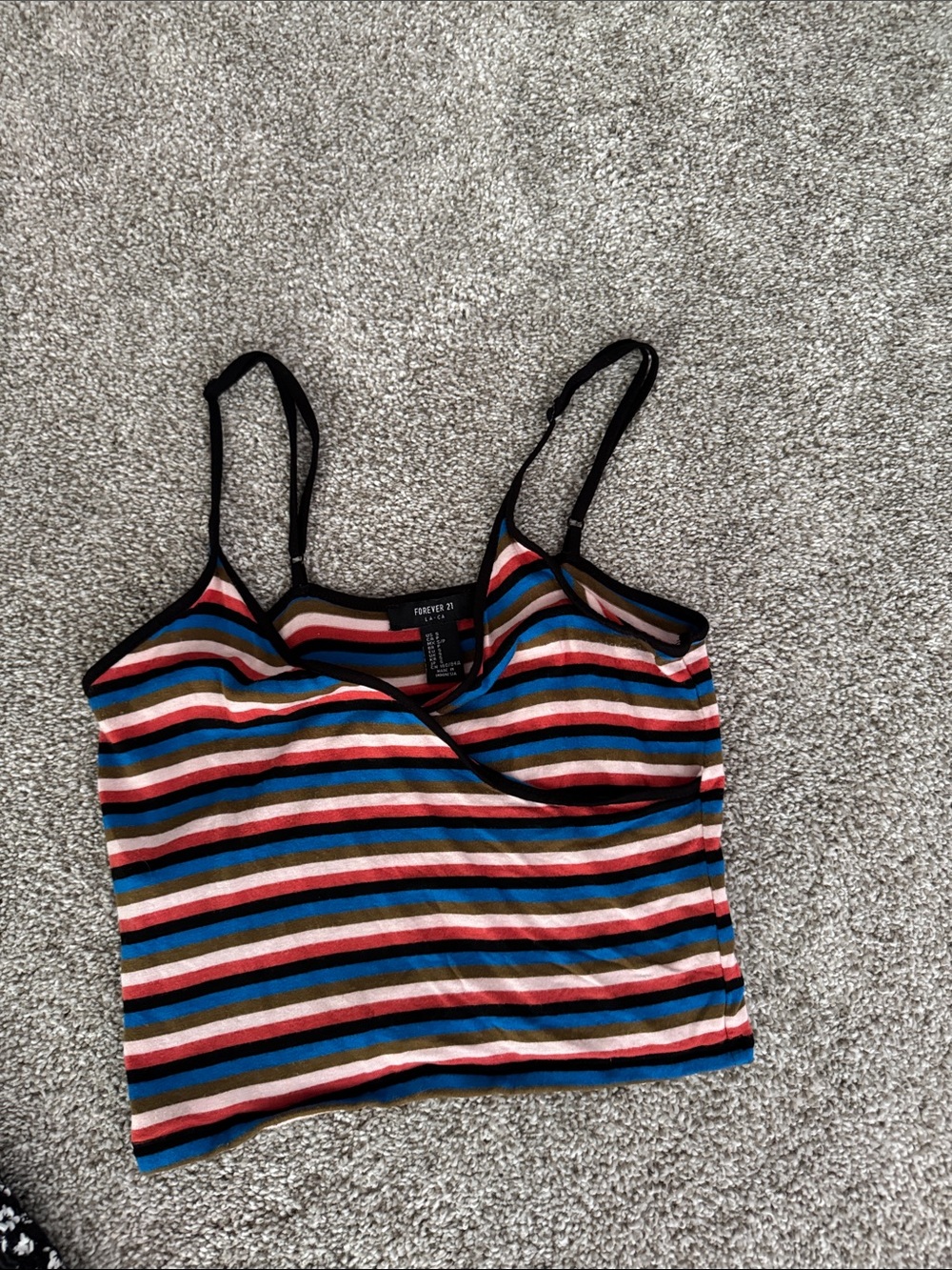 Forever 21 Multicolor Striped Crop Cami - Black Trim